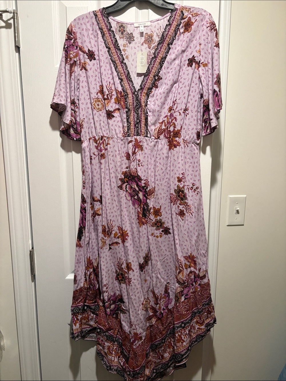 Maurice’s Lilac Floral V-Neck Boho Midi Dress